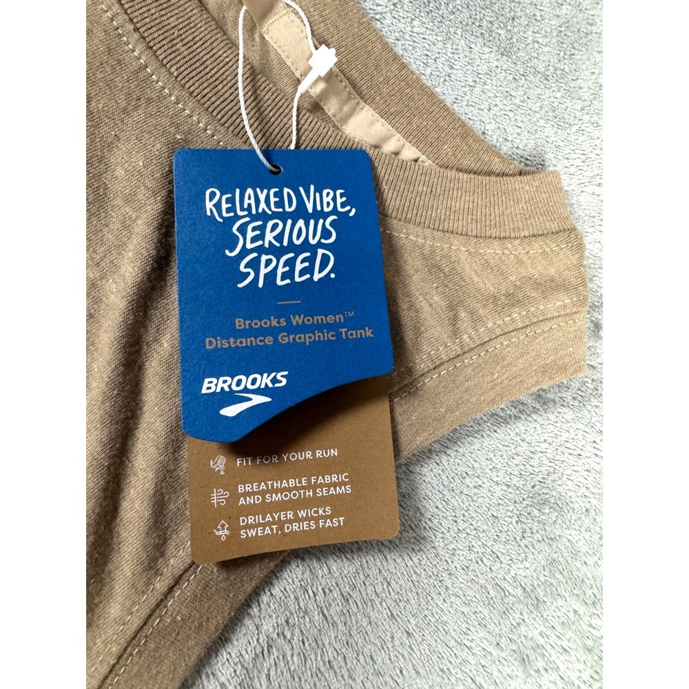 NWT: Brooks Shoes "Run Buddy" Distance Graphic Heather Oatmeal Tank Top Sz Small - Picture 7 of 12